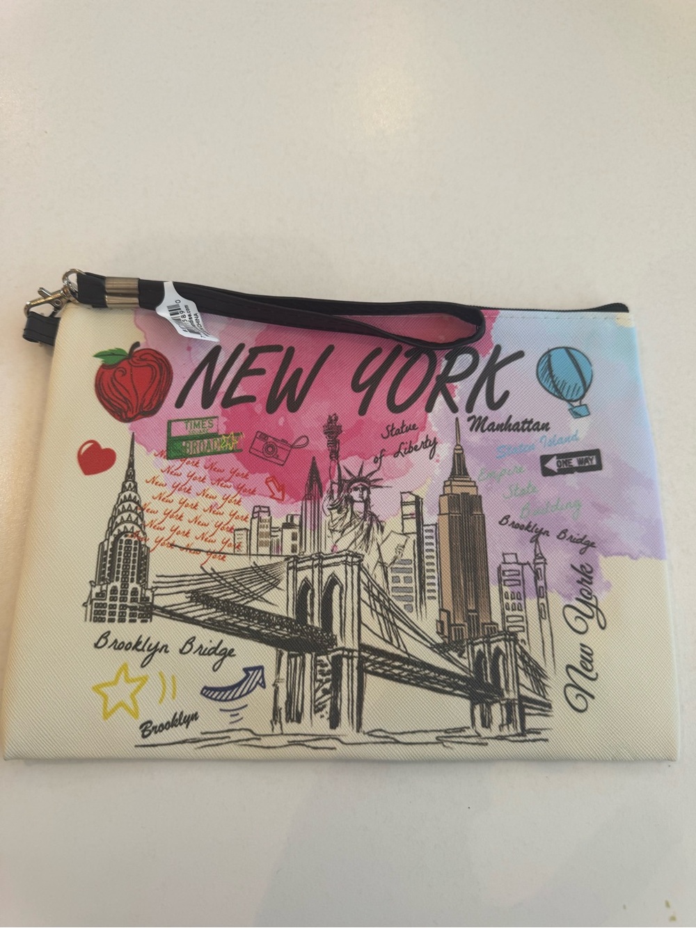 New York Skyline Pouch Clutch in Pink and Cream